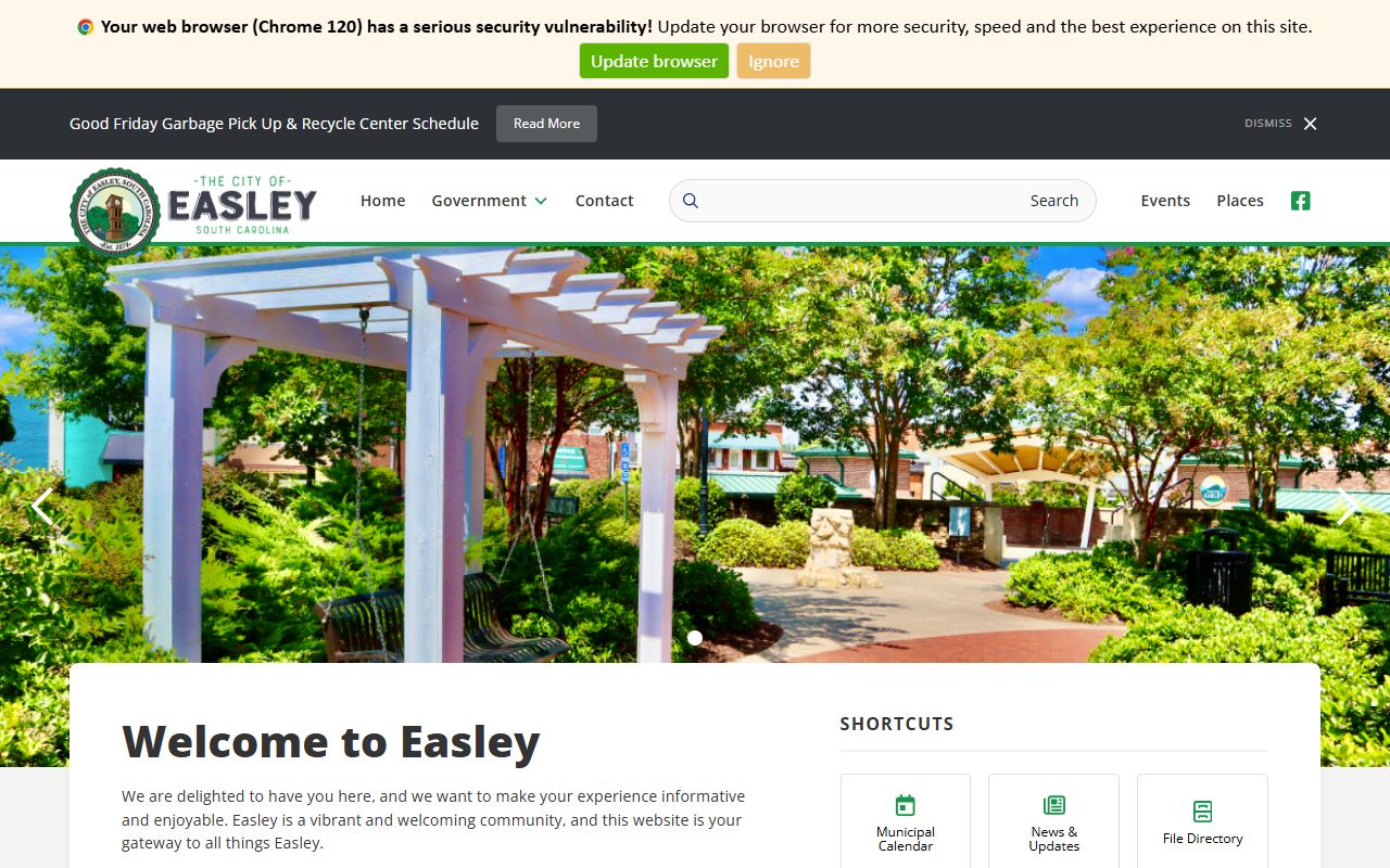 City of Easley official website with police department information