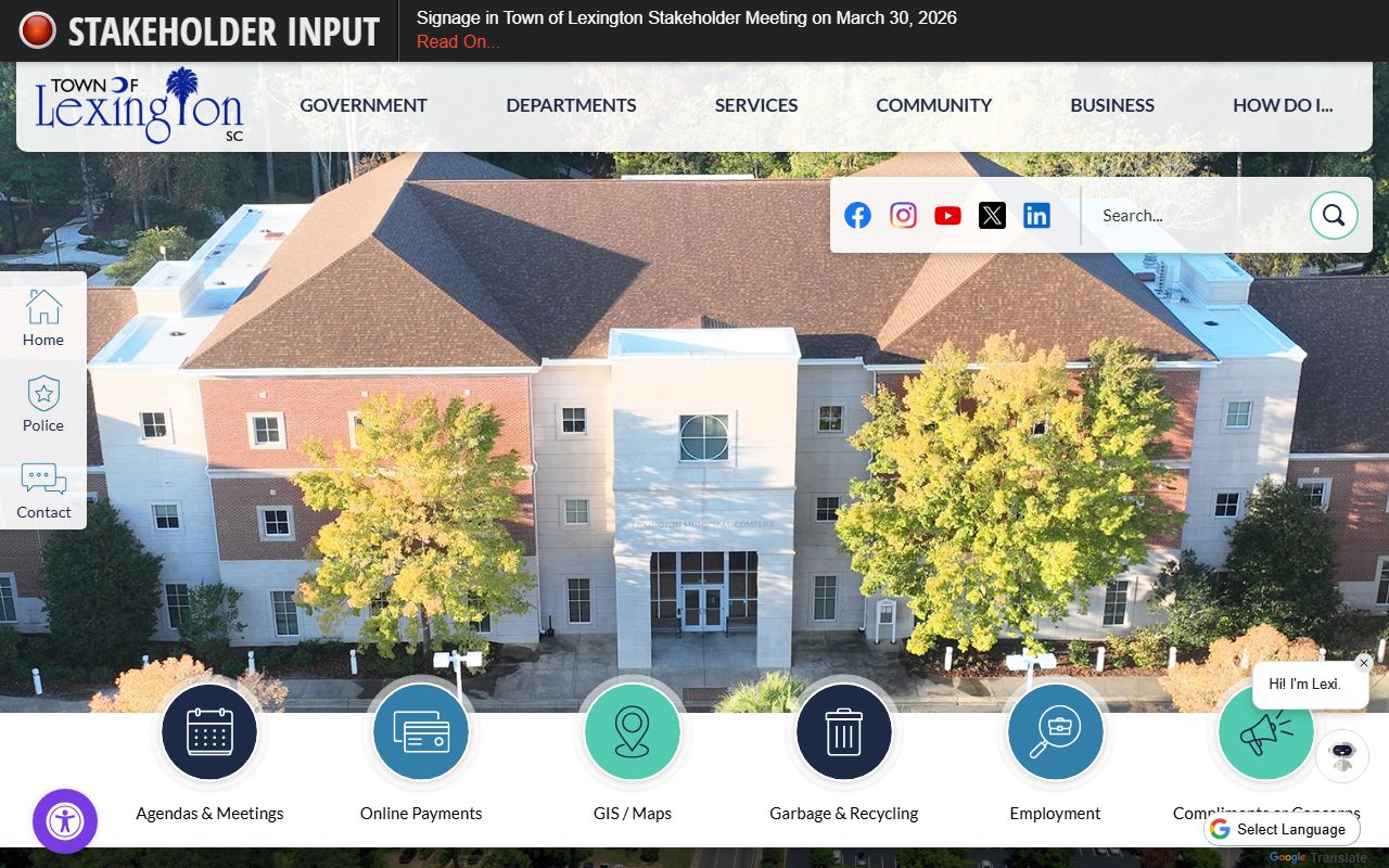 Town of Lexington official website with police department information