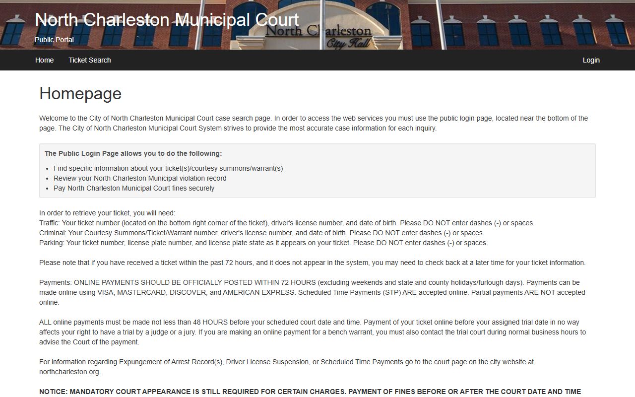 North Charleston Municipal Court for local case and ticket records