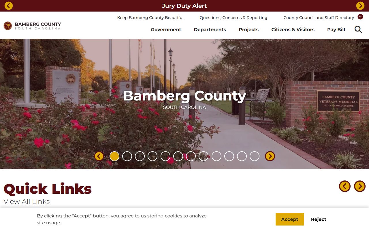 Bamberg County Sheriff's Office website with detention center and booking record information