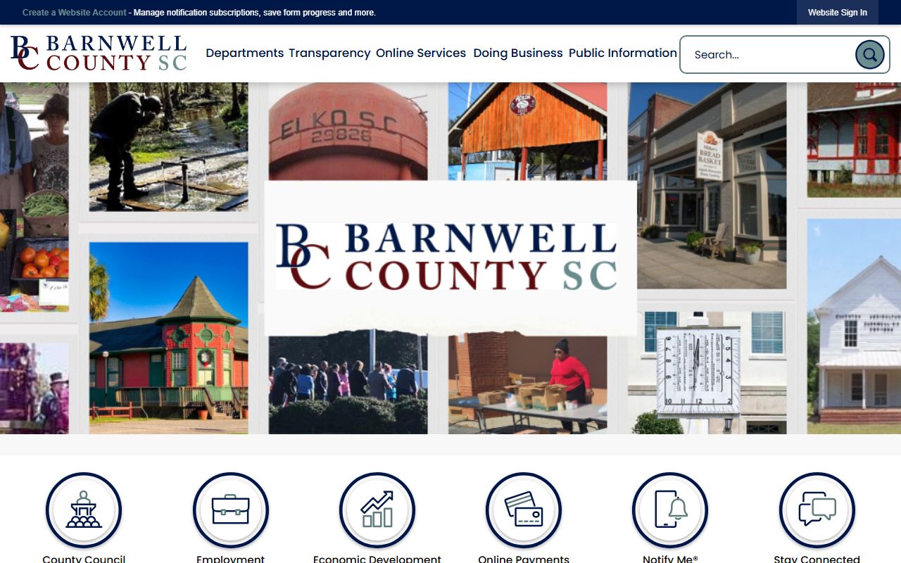 Barnwell County Sheriff's Office website with booking and detention record access information