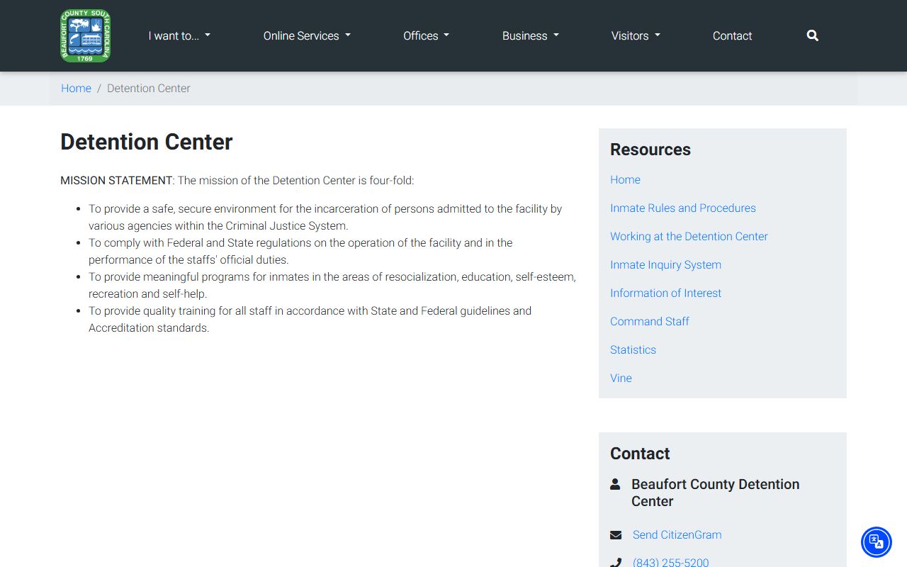 Beaufort County Detention Center booking records page