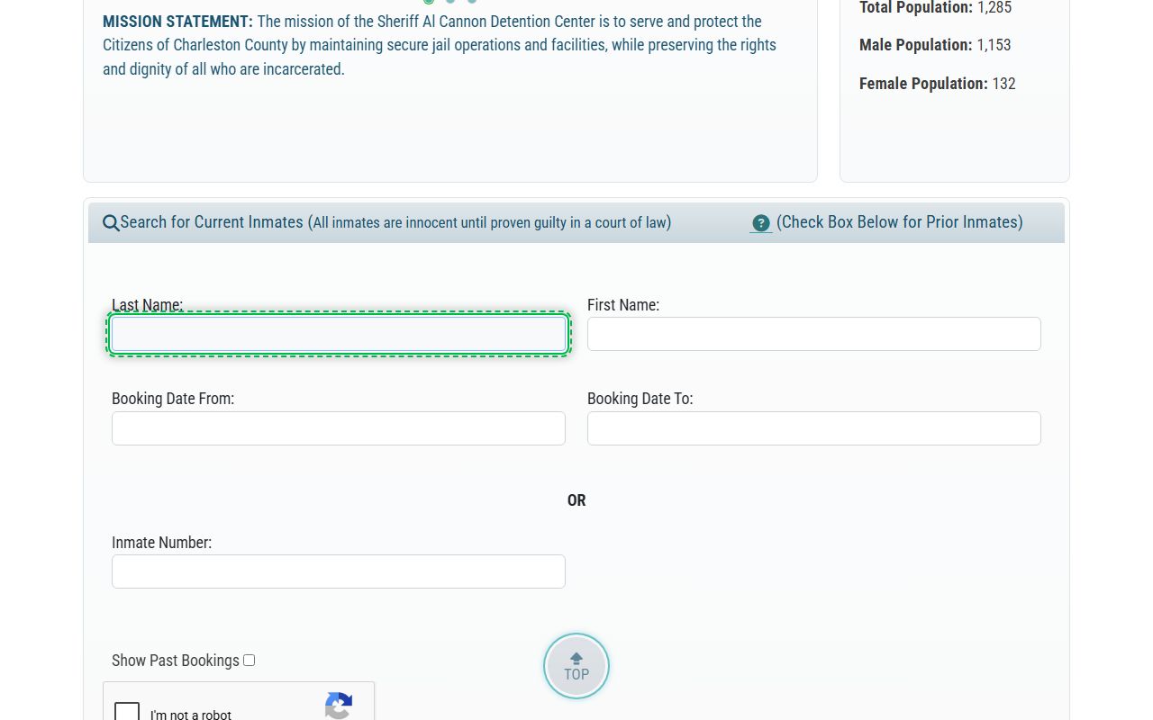 Charleston County inmate search portal for 72 hour booking records