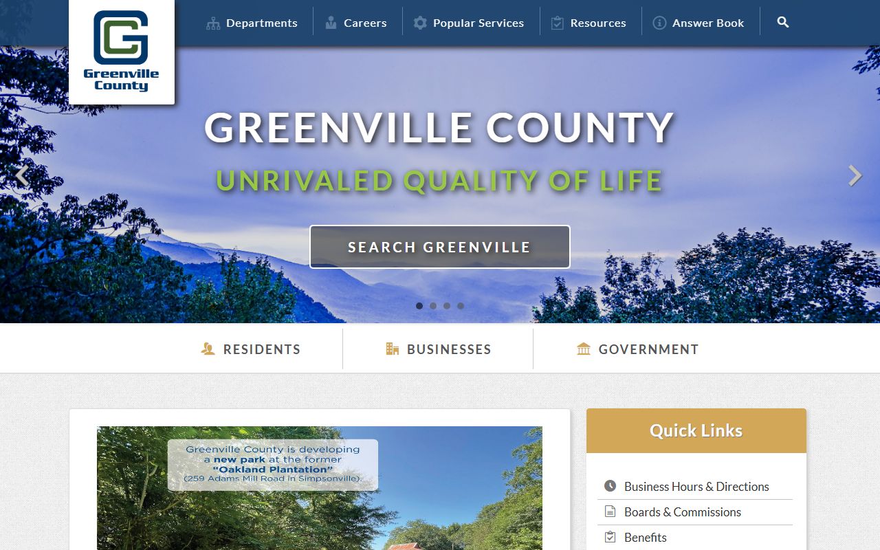 Greenville County government website for public booking records access