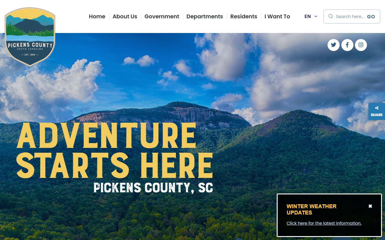 Pickens County government portal for court and booking records