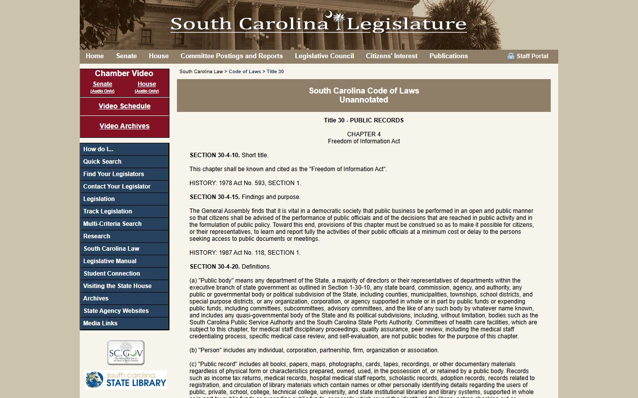 South Carolina FOIA code for Saluda County booking record requests